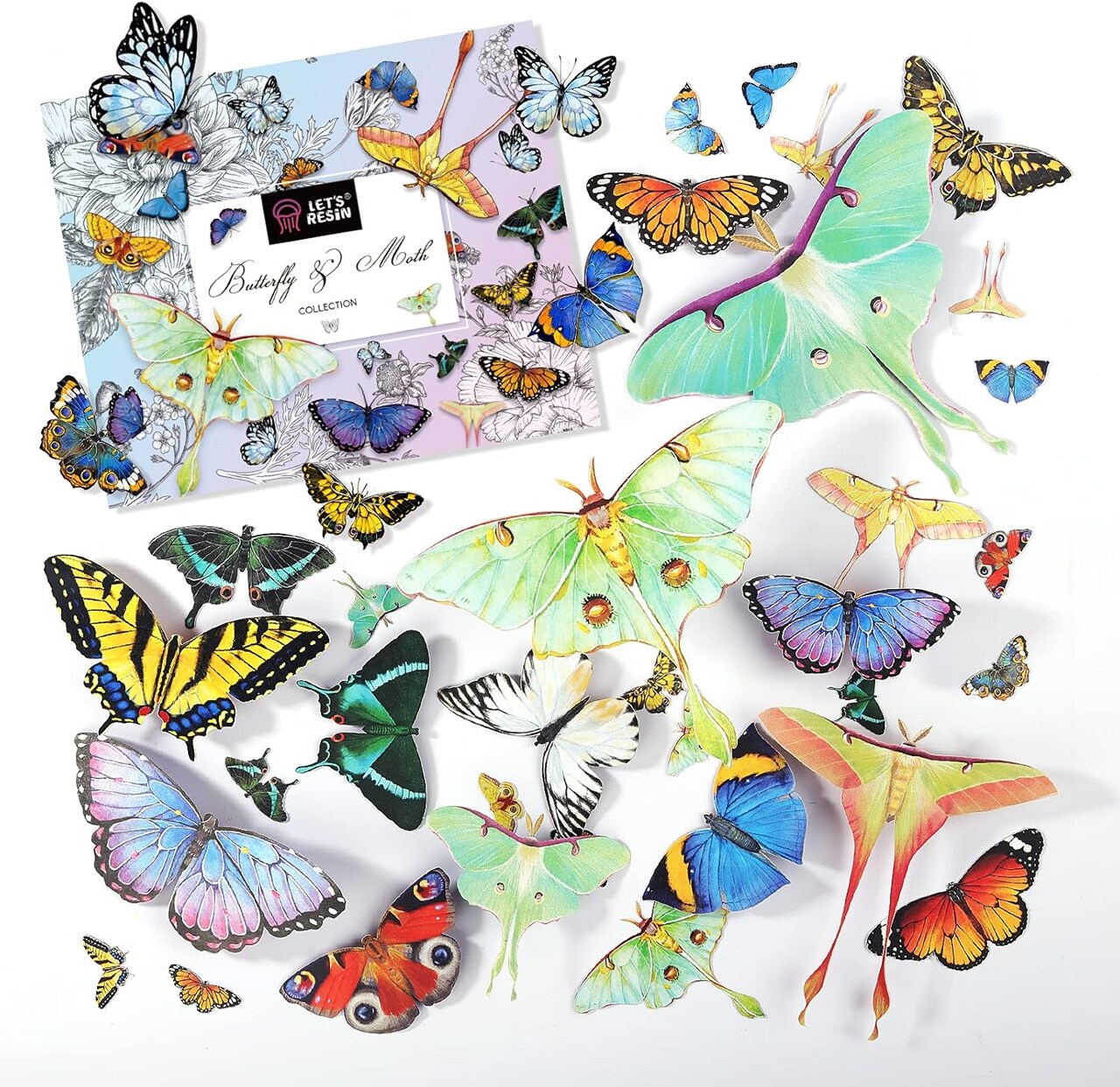 LET'S RESIN Realistic Paper Butterfly Moth,46 Pcs Double-Sided Faux Butterfly,Vintage Floral Decoration,Epoxy Resin Supplies/ Accessories for Resin Art,Crafts,Molds